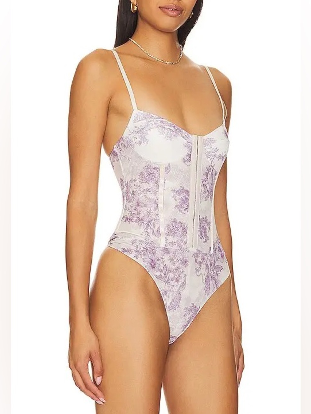Free People Intimately Night Rhythm Ivory Purple Bodysuit Sz XL NWT